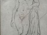 a drawing of a man with a towel on his shoulder