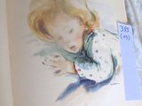 a painting of a little girl laying down on a bed
