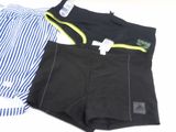 two pairs of men ' s boxer shorts with a blue and white striped shirt