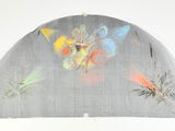 an umbrella with a painting on it that is hanging from the ceiling