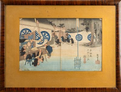 painting of a group of people sitting on a boat in a body of water