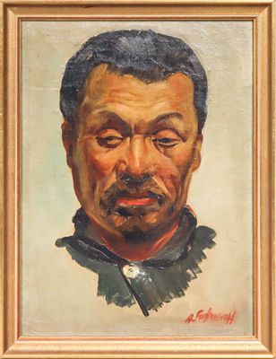 painting of a man with a mustache and a moustache in a gold frame