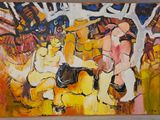 un tableau sur le mur d'une pièce avec un tableau sur le mur