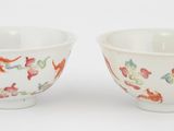 paire de bols en porcelaine ornés de motifs floraux sur fond blanc