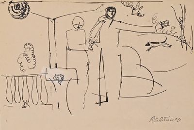 une image représentant un dessin d'un homme debout dans un salon