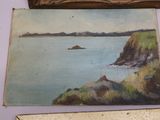 a picture of a painting on a table next to a picture of a boat