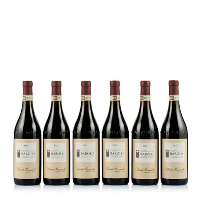 six bouteilles de vin rouge alignées