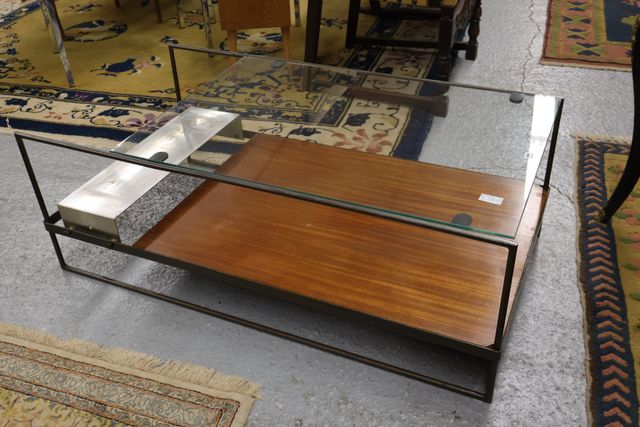 VINTAGE – Table basse rectangulaire, structure en métal, plateau ...
