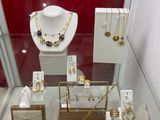 a display case with jewelry on it in a glass case