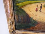 un tableau représentant un homme et une femme marchant sur un chemin de terre