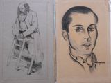 drawings of a man sitting on a chair next to a drawing of a man sitting on a chair