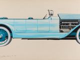 dessin d'une voiture bleue sur fond blanc, avec des finitions bleues