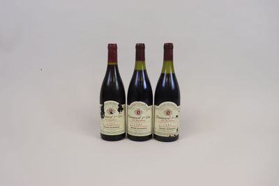 trois bouteilles de vin sont posées sur une surface blanche