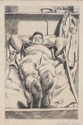 une image représentant le dessin d'un homme allongé dans un lit