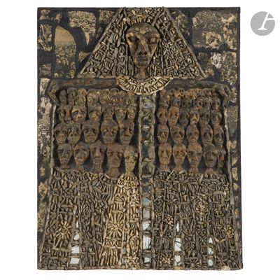 an old wooden plaque with carvings on it on a white background