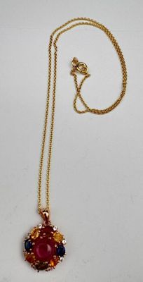 Collier argent 925 rose et vermeil rubis cabochon entouré de…