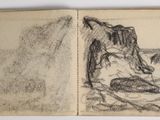 an old book with a drawing of a person in a boat