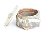 a small pot with a lid sitting on a table