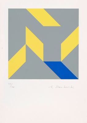 an image of a picture of a blue and yellow geometric design
