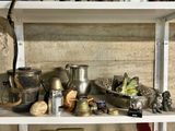a shelf with various items on it in a room