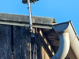 un oiseau perché sur le toit d'un immeuble