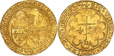 a gold coin with a cross on the front and a cross on the back