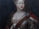 un tableau représentant une femme en armure, vêtue d'une cape rouge