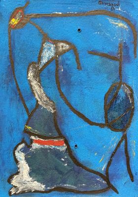 painting of a woman in a blue dress with a bird in her hand