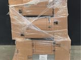 a stack of boxes on a pallet in a warehouse