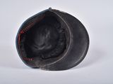 a black hat with a red stitching on it