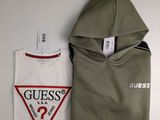 two t - shirts with a hoodie and a guess logo on them