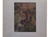 a picture of a man and a woman sitting in a garden