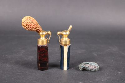 two bottles of perfume and a small fish on the table