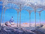 un tableau représentant un homme assis sur un coquillage