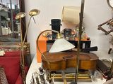a table with a lot of items on it in a room