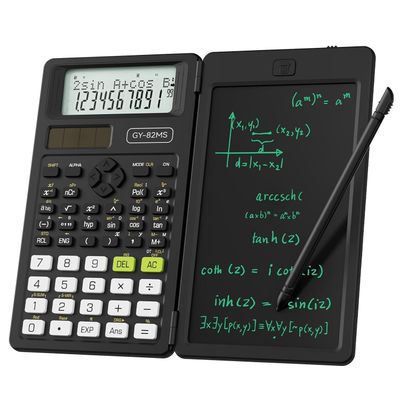 a calculator and a pen on a white background