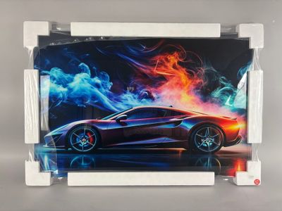 a close up of a picture of a sports car with smoke coming out of it