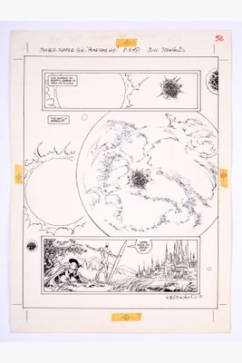 une image tirée d'une bande dessinée, avec un dessin représentant une planète en arrière-plan