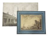 une vieille photo représentant une peinture d'un bâtiment et une photo d'un bâtiment