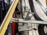 a close up of a bike frame with a wren on it