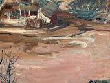 an image of a painting of a mountain scene with a river