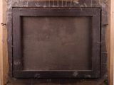 an old wooden picture frame with a picture of a cat in it