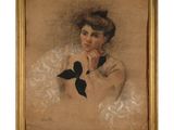 an image of a painting of a woman with a bird on her shoulder