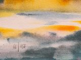 an image of a painting of a sunset with clouds in the sky