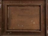 a picture of an old wooden door with peeling paint on it