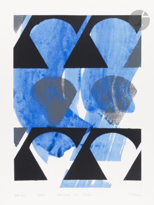 an image of a blue and black abstract painting on a white background
