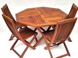 a wooden table and four chairs set on a white background