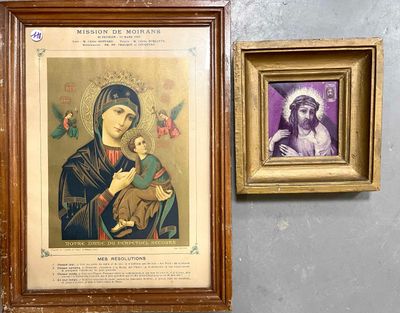 Ecole moderne. Jésus portant la croix. Huile sur plaque de m…