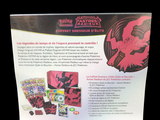 a box of pokemon trading cards on a black background