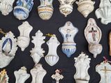 a lot of ornaments that are on a black table